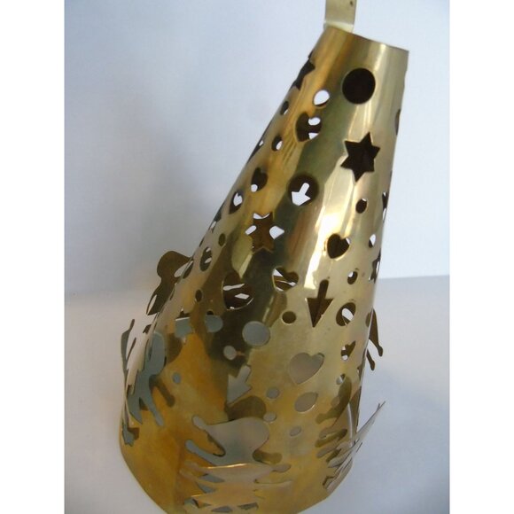 Vtg Brass Christmas Tree Six "Pushed Out" Children Star Topper Cut Our Circles - Picture 3 of 4